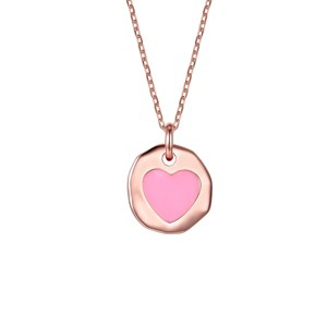 Guili 18K Rose Plated Children's Medallion Pendant Necklace Featuring Pink Heart Enamel, Adding Sweet and Playful Charm to Any Outfit - 1 of 2