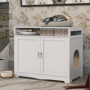 ELJGET Litter Box Cabinet, Cat Litter Box Furniture with Hidden Plug, Wooden Cat Washroom, Storage Cabinet Decorative Pet Crate House for Kitty - 1 of 4