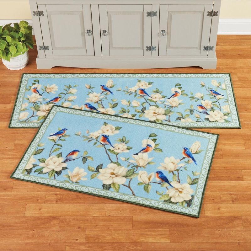 Collections Etc Magnolia and Blue Birds Skid-Resistant Accent Rug, 3 of 5
