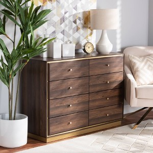 Cormac Wood and Metal 8 Drawer Dresser Walnut Brown/Gold - Baxton Studio: Modern Storage Furniture for Bedroom - 1 of 4