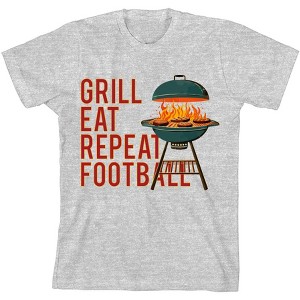 Grill, Eat, Repeat, Football Youth Crew Neck Short Sleeve Tee - 1 of 2