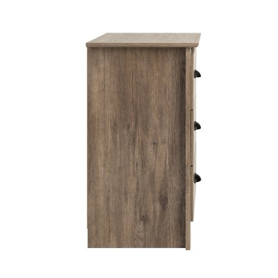 Drifted Gray 3-Drawer Tall Nightstand with Black Handles