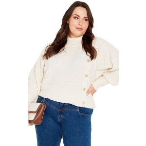 Avenue Women's Plus Size Beata Asymmetrical Button Knit Sweater - 1 of 4