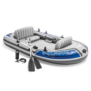 Intex Excursion 4 Person Inflatable Rafting and Fishing Boat Set