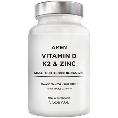 Amen Vitamin D, K2 & Zinc Supplement Cholecalciferol D3 5000 IU - 60ct