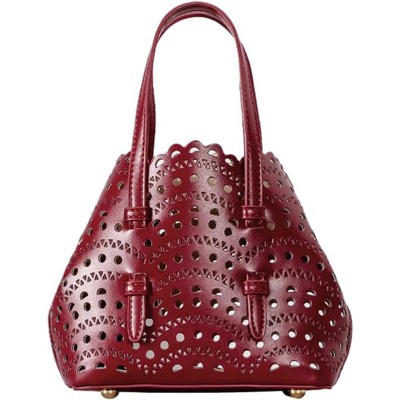 FATMOON Hollow Out Small Basket Bags for Women PU Leather Handbag with Inner Bag Shoulder Crossbody Bag for Beach Summer Travel