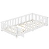 Toddler Floor Bed Frame With Safety Guardrails, Doors, Wood Slat Support Bed, Detachable Platform Bed For Kids Girls Boys - 4 of 4
