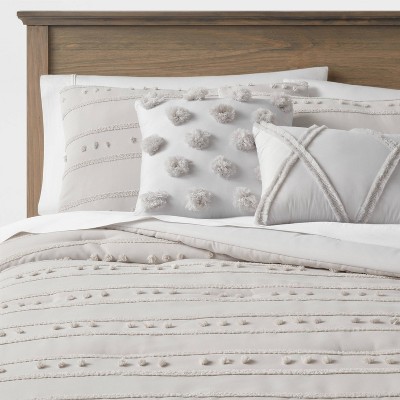 CozyLux Full/Queen Bed in A Bag Light Grey Seersucker Textured Comforter Set with Sheets 7-Pieces All Season Bedding Sets with Comforter Pillow Sham