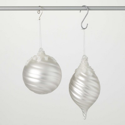 8"H & 5.25"H Sullivans Christmas Cream Ridged Ornament Set of 2  Cream