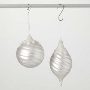 8"H & 5.25"H Sullivans Christmas Cream Ridged Ornament Set of 2  Cream - 1 of 2