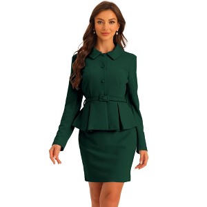 INSPIRE CHIC Women's Business Peplum Blazer and Pencil Skirt Suit Set 2 Pcs - 1 of 4