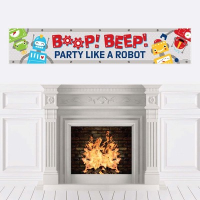 Big Dot of Happiness Gear Up Robots - Birthday Party or Baby Shower Decorations Party Banner