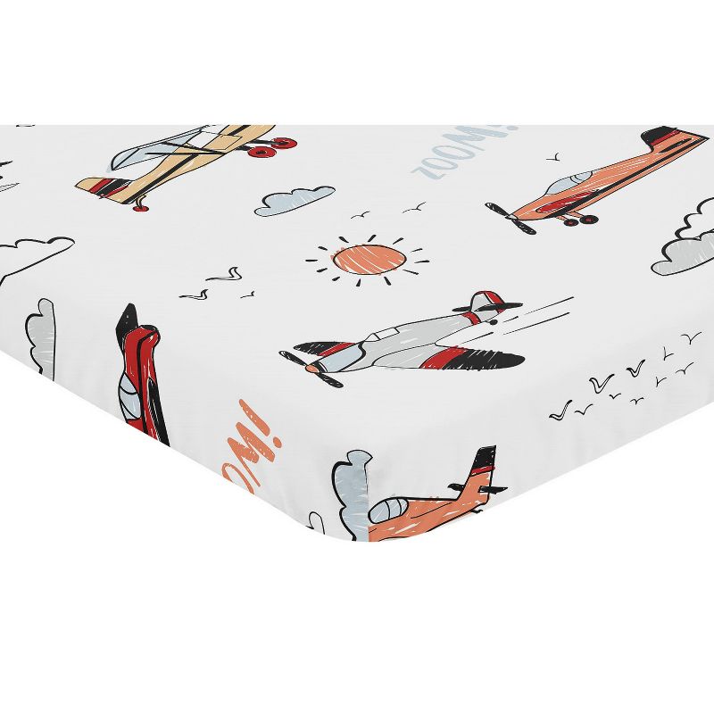 Sweet Jojo Designs Boy Baby Fitted Mini Crib Sheet Airplane Red Blue and Grey, 3 of 7