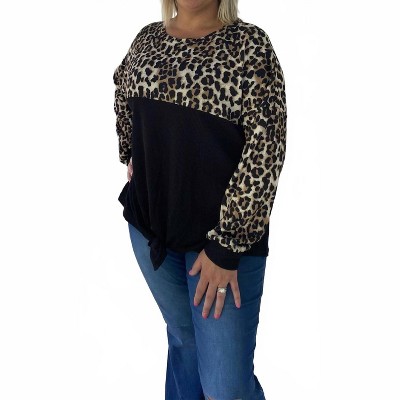 Women's Leopard Color Block Knot Top - Shirley Stone