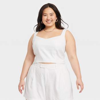 Women's Linen Slim Fit Tank Top - A New Day™ White 4X