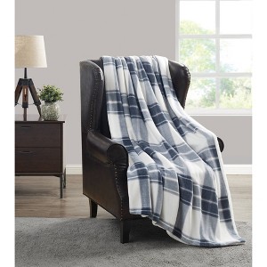 50"x70" Cozy Teddy Plaid Throw Blanket Blue/Cream - Cannon - 1 of 4