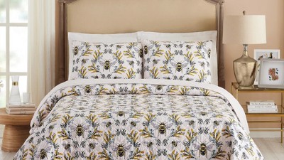 Bee Print Twin Cotton Reversible Quilt Set