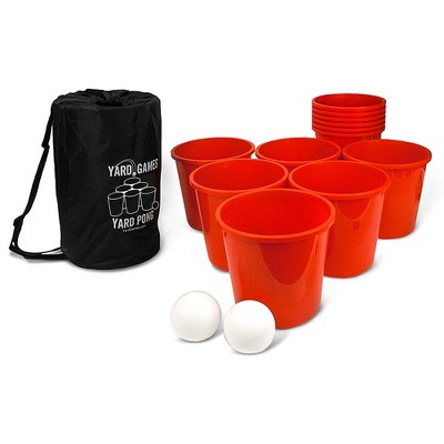 YardGames Giant Outdoor Yard Pong Activity Party Set with 12 Buckets, 2 Balls, and Tough Nylon Carrying Case for Backyards or Tailgating Events