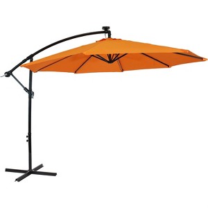 Sunnydaze Outdoor Steel Cantilever Offset Patio Umbrella with Solar LED Lights, Air Vent, Crank, and Base - 9' - 1 of 4