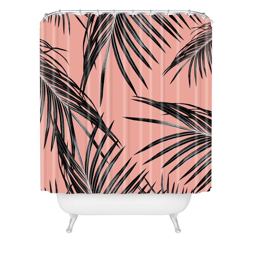 Anita & Bella Art Palm Leaves Dream Shower Curtain Black - Deny Designs: Bath Accessory, Microfiber, Buttonhole Top