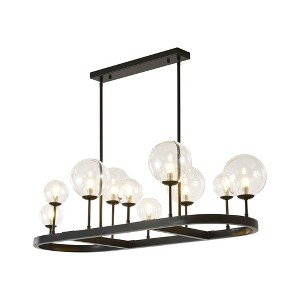 PAKOKULA 10 light Black Rustic Linear lsland Chandelier with Clear Bubble Glass Shade - 1 of 4
