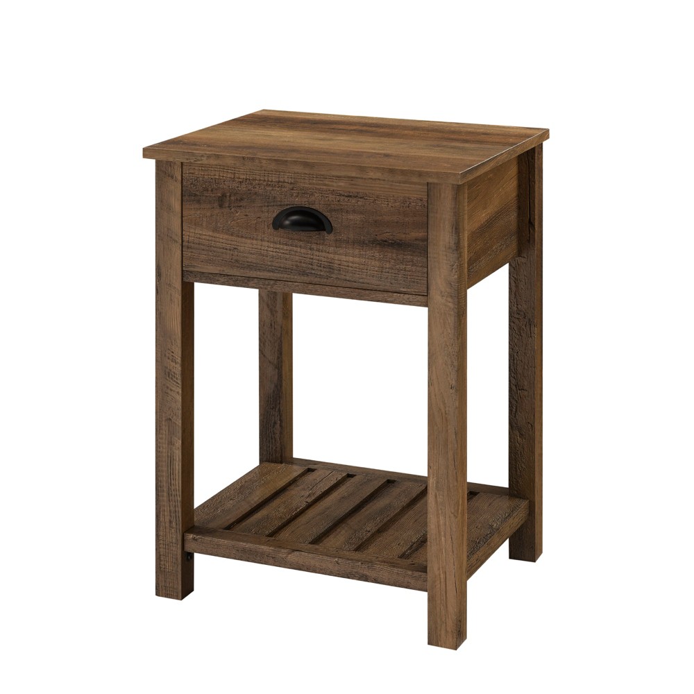 Photos - Storage Сabinet June Rustic Farmhouse Square Nightstand with Lower Shelf Rustic Oak - Sara