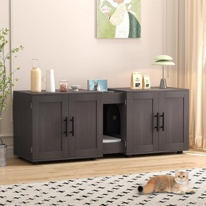 55 Inch Litter Box Enclosure for 2 Cats, Cat Litter Box Enclosure Furniture with Double Room, Hidden Litter Box Cabinet with Cat Door - 1 of 4