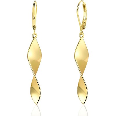 925 Sterling Silver Twisted Dangle Earrings for Women Hypoallergenic Handmade Earrings Spiral Leverback14k Gold Plated