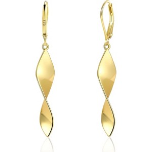925 Sterling Silver Twisted Dangle Earrings for Women Hypoallergenic Handmade Earrings Spiral Leverback14k Gold Plated - 1 of 4