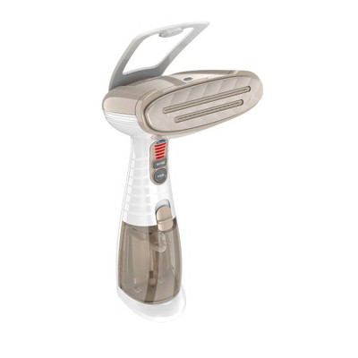 White and Champagne Handheld Fabric Steamer with Aluminum Sole Plate