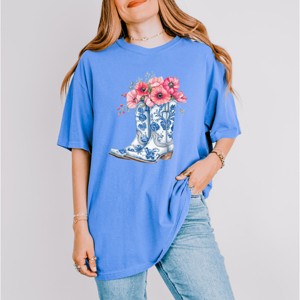 Simply Sage Market Cowboy Boots Floral Garment Dyed Tee - 1 of 4