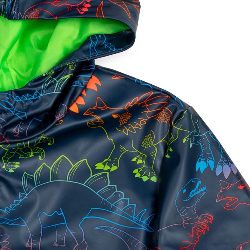 Dreamwave Dinosaur Zip-Up Waterproof Hooded Rain Jacket Coat Navy , 4 of 8