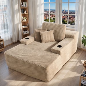 XIZZI 67" Oversized Chaise Lounge Indoor, No Assembly Required, Upholstered Sofa Bed with Throw Pillows & Optional Cup Holder for Extra Comfort - 1 of 4