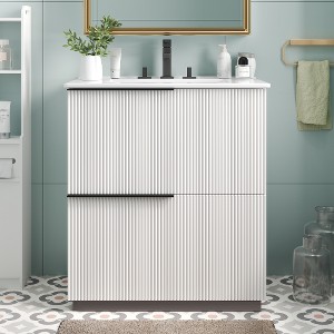 Lyngins Modern Bathroom Vanity with Sink – Bright White Ceramic Basin, Handcrafted Fluted Bathroom Storage Cabinet for Vanity Bathroom - 1 of 4