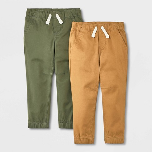 Toddler Boys' 2pk Woven Pull-On Jogger Pants - Cat & Jack™ Brown/Olive  Green 5T