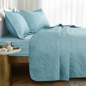 3 Piece Quilt Set Coverlet With Shams Floral Pattern Bedspread Set Bedding Set for All Seasons - Cotton Passion - 1 of 4