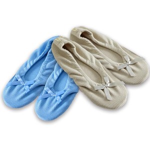 Roxoni Women's Plush Terry Cotton & Velour Ballerina Slippers – 2-Pack of Cozy Indoor Footwear - 1 of 4