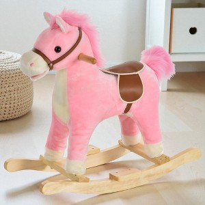 Mshliw Plush Rocking Horse with Moving Mouth and Tail, Wooden Base Ride-On Toy with Handles for Toddlers, Birthday Gift, Christmas gift - 1 of 4