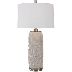 Uttermost Country Cottage Table Lamp 34" Tall Warm Gray Crackled Glaze White Linen Drum Shade for Living Room Bedroom House Home - 1 of 1