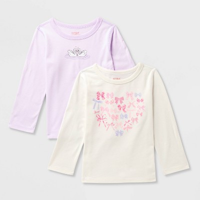 Toddler Girls' 2pk Adaptive Long Sleeve 'Swans/Bows' Graphic T-Shirt - Cat & Jack™ Light Purple/Cream