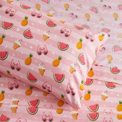 Sweet Summer Fun Pink Microfiber Kids' Full Sheet Set