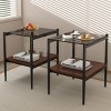 Set of 2 Rectangle End Table, Modern Table Tempered Glass Tabletop with MDF layer, Coffee Table Sets Glass-Cuddlewood - 2 of 4