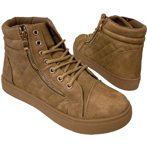 Женские кроссовки Bangka Women's Sneaker Boots High Top Zipper Lace up Fashion Casual Shoes , Beige-6