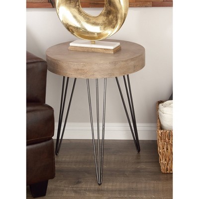 Elegant Round 20" Wood and Metal Accent Table in Brown