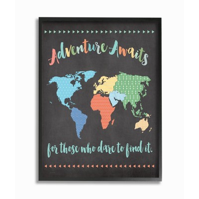 Adventure Awaits World Map Oversized Framed Giclee Texturized Art (16"x20"x1.5) - Stupell Industries