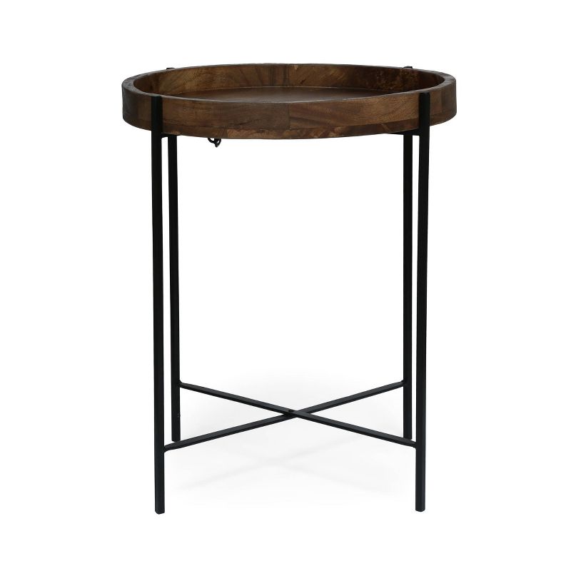 Tift Handcrafted Modern Industrial Mango Wood Folding Tray Top Side Table Natural/Black - Christopher Knight Home, 4 of 8