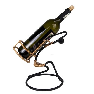 Wine Holder 6.3" – Handcrafted Metal and Rattan – Decorative Tabletop Wine Stand By Old Modern Handicrafts - 1 of 4