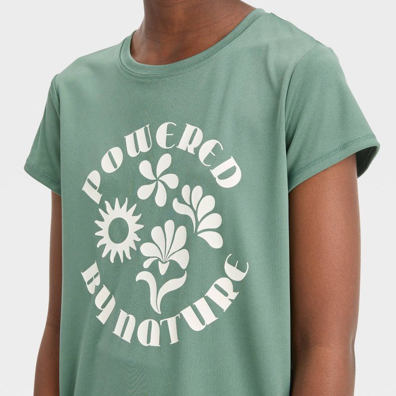 Girls&#39; Short Sleeve &#39;Powered By Nature&#39; Graphic T-Shirt - All In Motion™ Olive Green, 3 of 5
