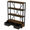 TOAOTBNBO 3 Tier Industrial Bookcase Storage Organizer, Vintage Bookshelves with 2 Drawers Home Office Bookshelf with Crossbars, Black - 2 of 4
