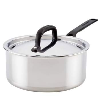 TWO T-fal expert stainless steel 3 qt covered saucepan with straining lid -  new